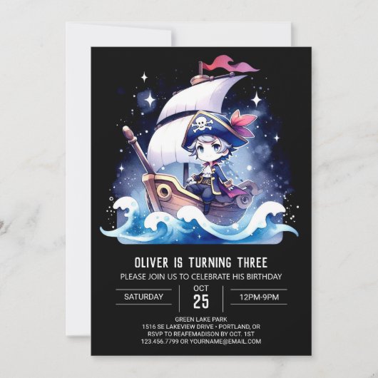 Invitation Naissance du navire Pirate simple (Devant)