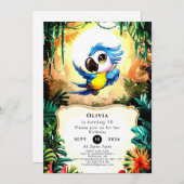 Invitation Naissance du perroquet d'aquarelle simple (Devant / Derrière)