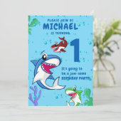 Invitation Naissance du requin Premier Anniversaire Ocean Kid (Debout devant)