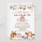 Invitation Naissance d'une grange rose, un caniche, deux anim (Devant)