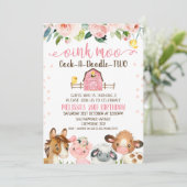 Invitation Naissance d'une grange rose, un caniche, deux anim (Debout devant)