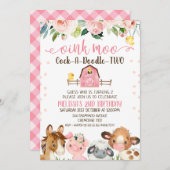 Invitation Naissance d'une grange rose, un caniche, deux anim (Devant / Derrière)