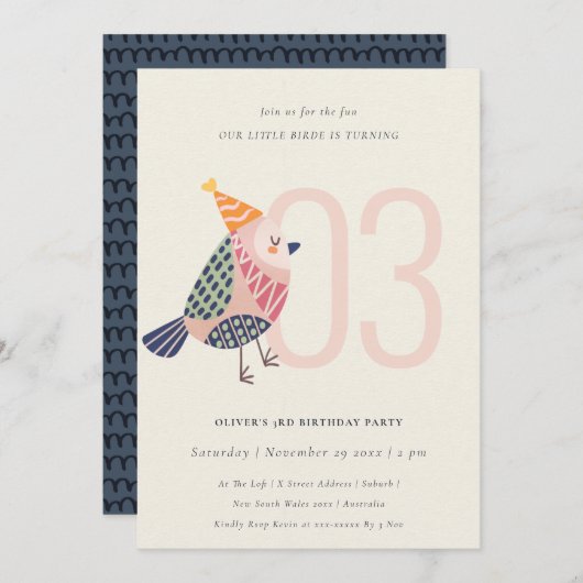 Invitation Naissance mignonne rose pâle N'importe quel âge 3e (Devant / Derrière)