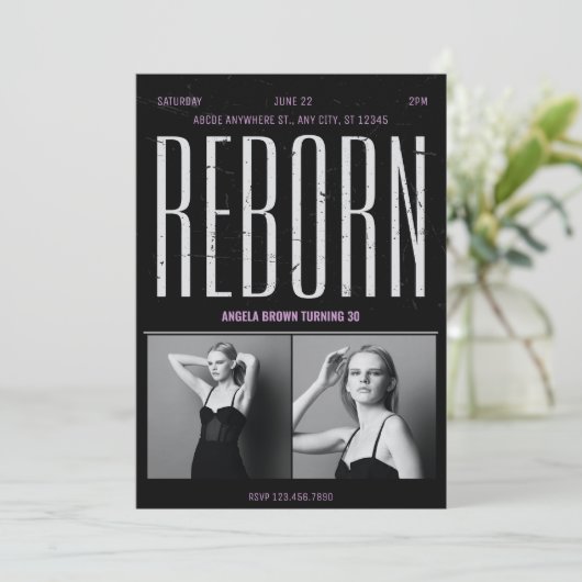 Invitation Naissance noire Grunge (Debout devant)