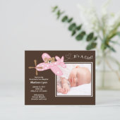 Invitation Naissance rose Annoucement de bébé d'avion (Debout devant)