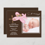 Invitation Naissance rose Annoucement de bébé d'avion (Devant / Derrière)