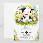 Invitation Naissance simple de la vache aquarelle (Devant / Derrière)