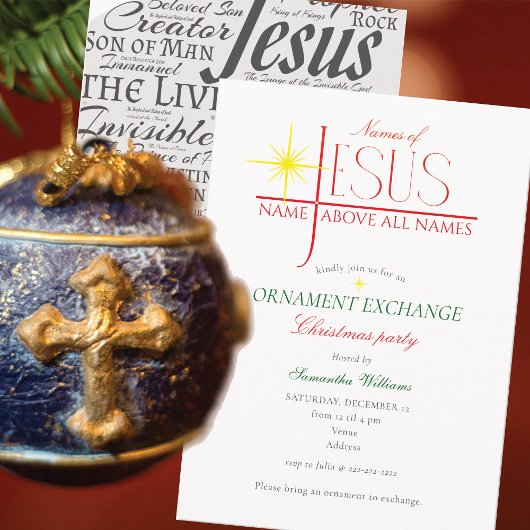 Invitation Names of Jesus Christmas Ornament Exchange Party