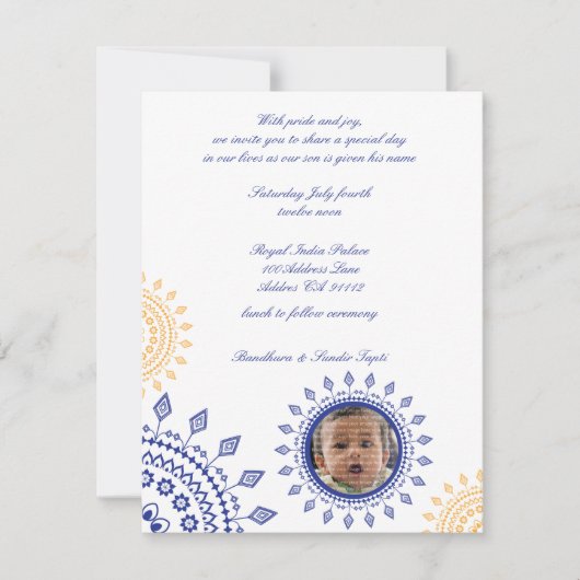 Invitation Namkaran bleu et bébé jaune appelant des (Devant)