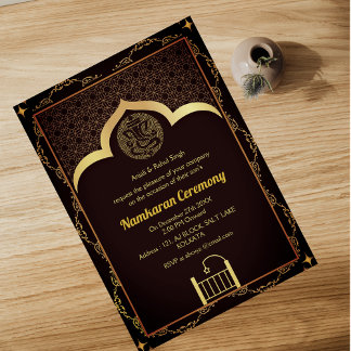 Invitation Namkaran Cérémonie de désignation Eléments d'or