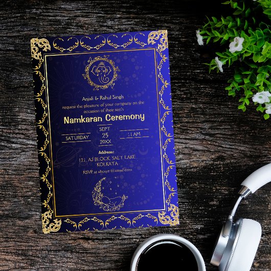 Invitation Namkaran Cérémonie de désignation Eléments d'or