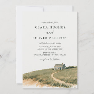 Invitation Nantucket Cottage Dune Grass Aquarelle Mariage