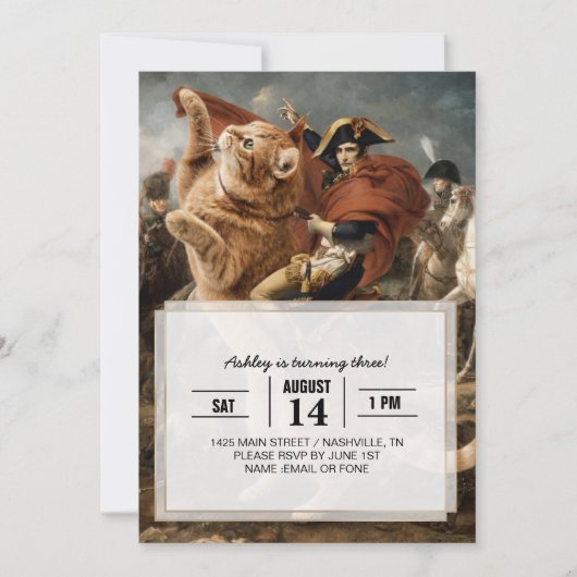 Invitation Napoléon chevauchant un chat de bataille géant (Devant)