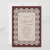 Invitation Nappe de dentelle argentée bordeaux pour dîner de (Devant)
