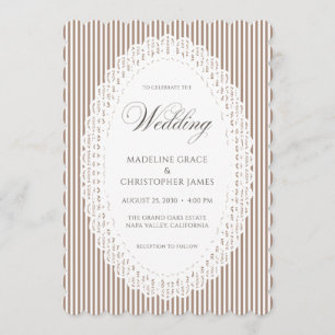 Invitation Nappe de mariage en dentelle à rayures marron et m
