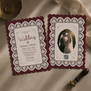 Invitation Nappe dentelle argent comptant mariage photo burgu