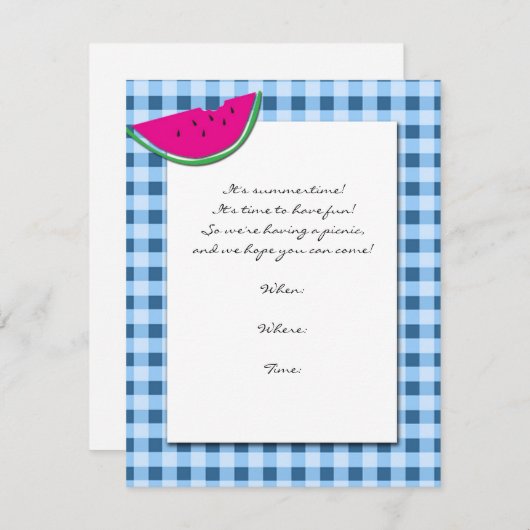 Invitation Nappe et pastèque bleu et blanc (Devant / Derrière)