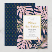 Invitation Nappe tropicale rose marine mariage douche nuptial (Devant / Derrière)