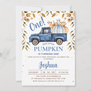 Invitation Naranja Azul Calabaza Truck Foliage 1er cumpleaños