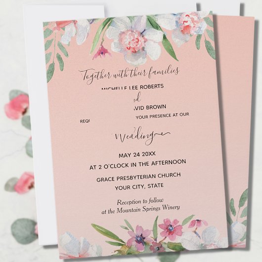 Invitation Narcisse blanc sur Apricot Mariage rose floral