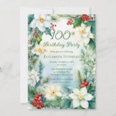Invitation Narcissus | Holly Floral 100th Birthday Party  (Devant)