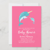 Invitation Narwhal Baby shower rose fille baleine (Devant)
