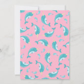 Invitation Narwhal Baby shower rose fille baleine (Dos)