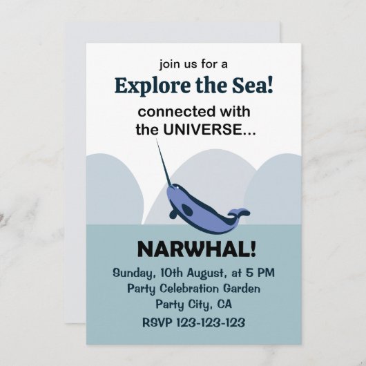 Invitation Narwhal Connecté À L'Univers Narwhal (Devant / Derrière)