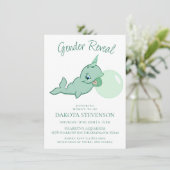 Invitation Narwhal Green | Cute Mint Chibi Cartoon Bubble Gum (Debout devant)
