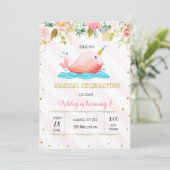 Invitation narwhal mignonne de partie (Debout devant)