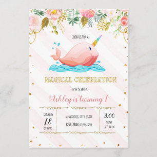 Invitation narwhal mignonne de partie