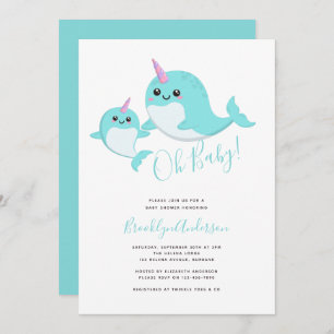 Invitation Narwhal Oh Baby Sexe Baby shower neutre