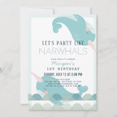 Invitation Narwhal Waves Sea Blue Boy 1er anniversaire Invita (Devant)