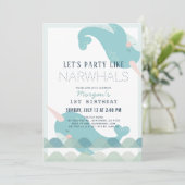 Invitation Narwhal Waves Sea Blue Boy 1er anniversaire Invita (Debout devant)