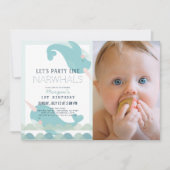 Invitation Narwhal Waves Sea Blue Boy 1er Birthday Photo (Devant)