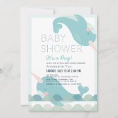 Invitation Narwhal Waves Sea Blue Boy Baby shower (Devant)