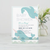 Invitation Narwhal Waves Sea Blue Boy Baby shower (Debout devant)