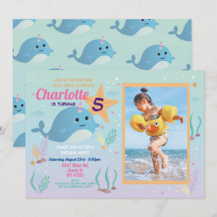 Invitation Narwhale Anniversal Party Pool Beach Photo Narwhal