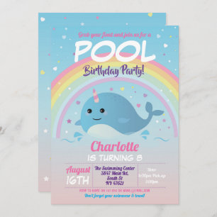 Invitation Narwhale Pool Party Birthday Beach Flottant Narwha
