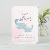 Invitation Narwhals Aquarelle rose Baby shower fille (Debout devant)