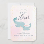 Invitation Narwhals Aquarelle rose Baby shower fille (Devant)