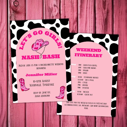 Invitation Nash Bash Cowgirl Pink Bachelorette Girls Week-end