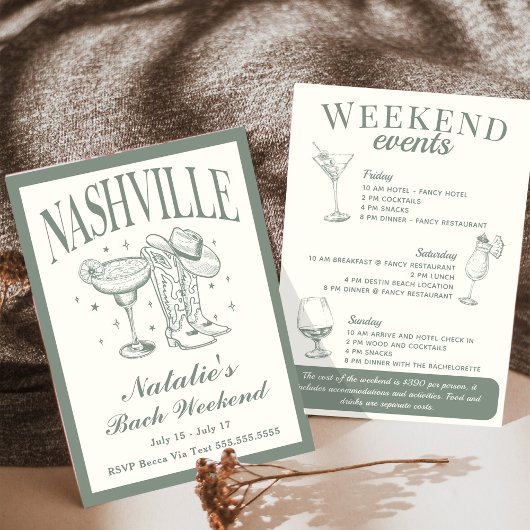 Invitation Nashville Bachelorette Rodeo Cocktail Itinéraire