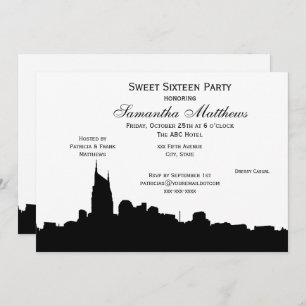 Invitation Nashville Black Skyline Silhouette Sweet 16