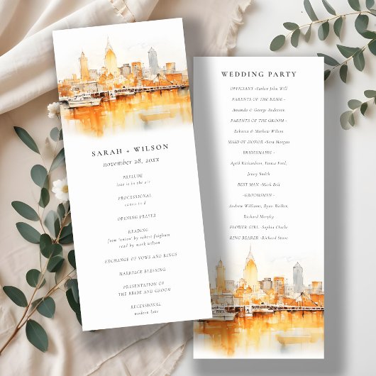 Invitation Nashville City Skyline Watercolor Wedding Programm