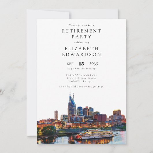 Invitation Nashville Riverfront Skyline Retirement Party (Devant)