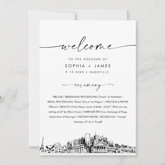 Invitation Nashville Skyline Wedding Program 5x7 Flat Card (Devant)