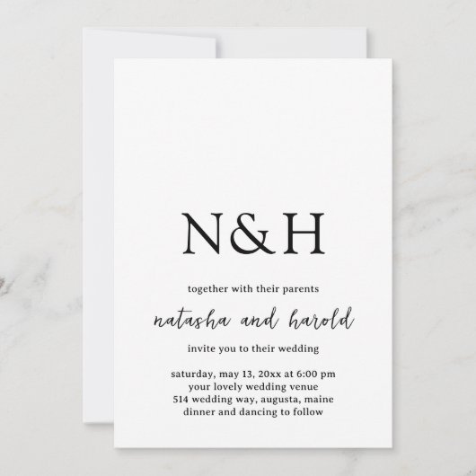 Invitation Natasha Monogram Mariage moderne (Devant)