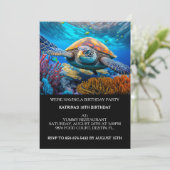 Invitation Natation Tortue de mer Anniversaire Fête Invitatio (Debout devant)