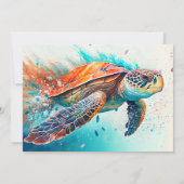 Invitation Natation Tortue de mer Anniversaire Fête Invitatio (Dos)